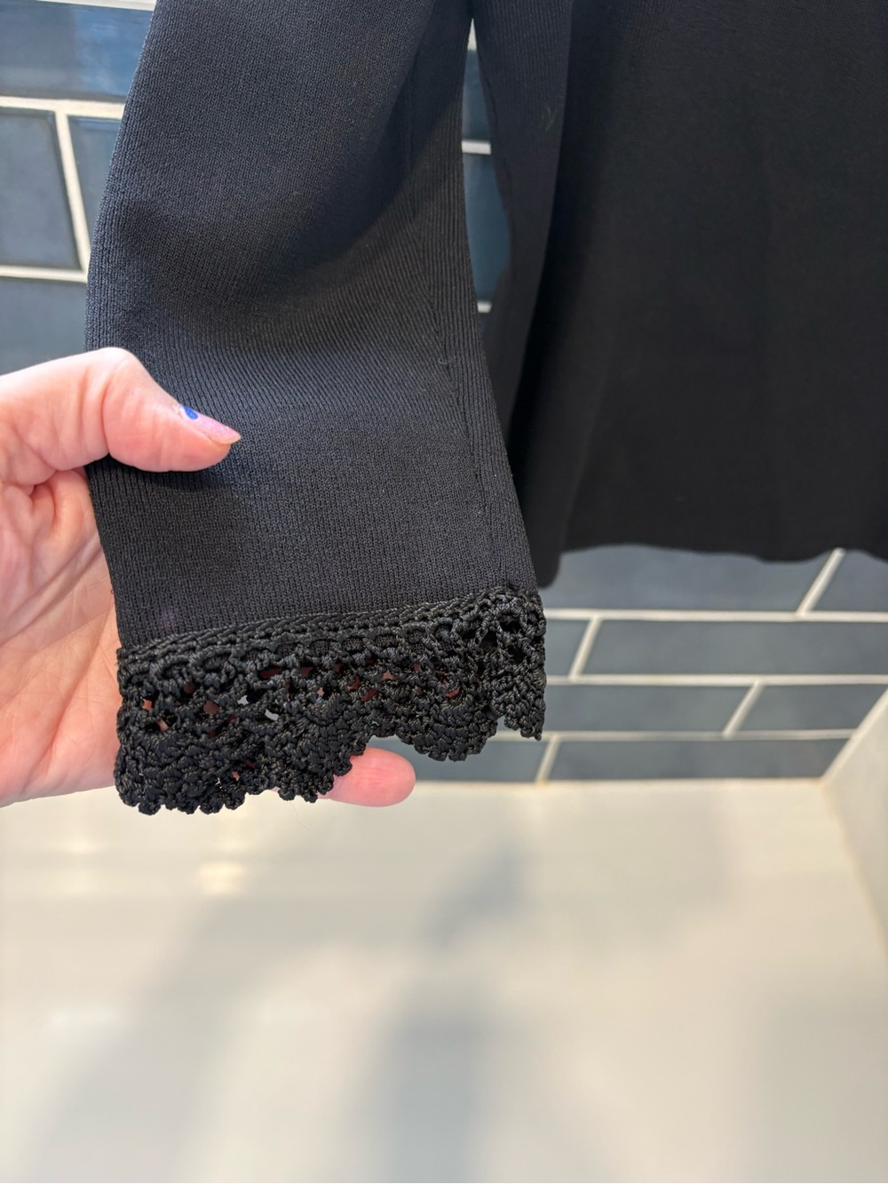 Joseph Black Long Sleeve Top with Crochet Trim - Picture 2 of 5